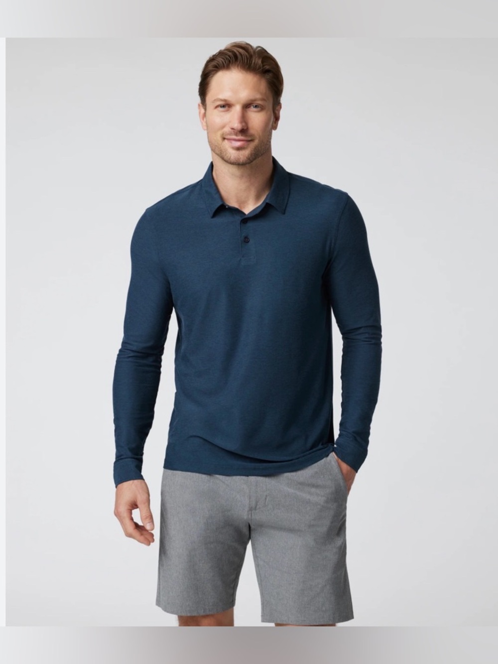Vuori Long Sleeve Strato Tech Polo Shirt Mens L Navy Heather Stretch Relaxed Fit